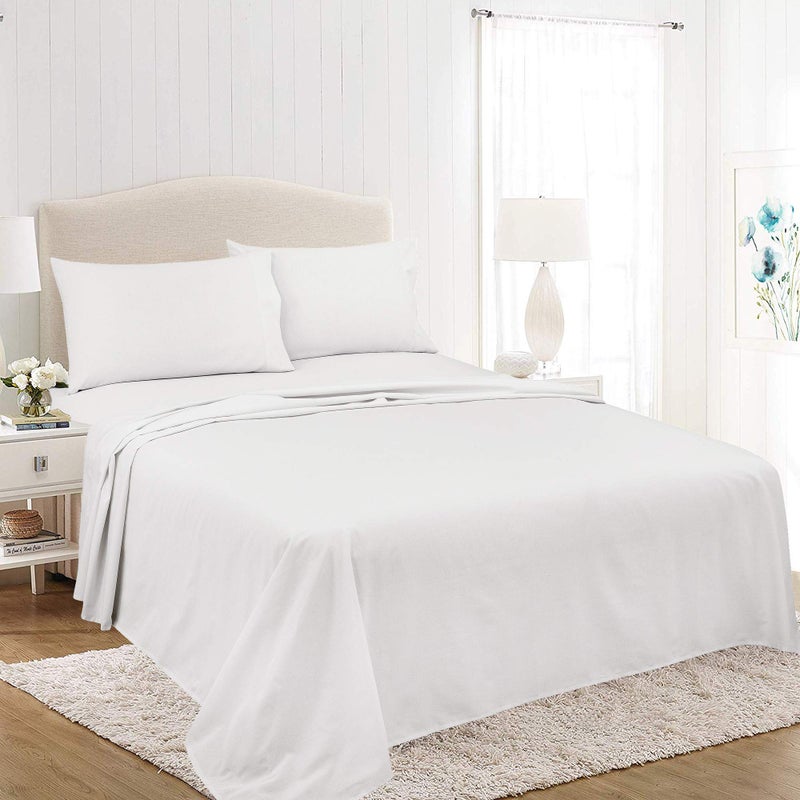 ROYALE LINENS Soft Home Brushed Percale Ultra Soft 100% Cotton, Queen 4-Piece Sheet Set, White - Image 1